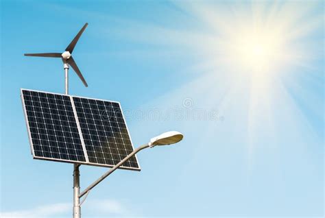 Solar Panel Wind Turbine Under Blue Sky And Sun Stock Image Image Of