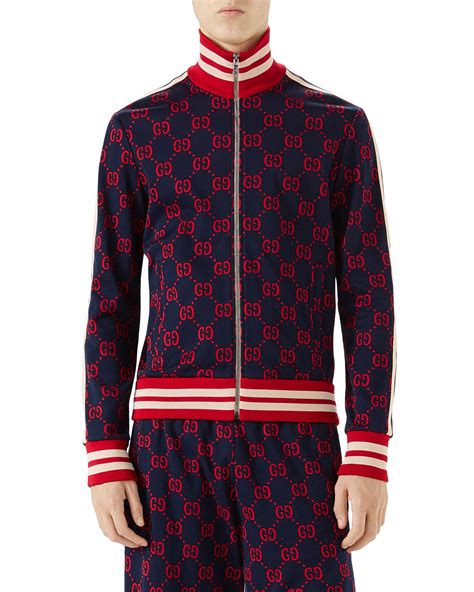 Gucci Gg Jacquard Zip Front Jacket In Red For Men Lyst