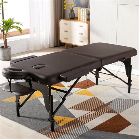 Memory Foam Massage Table With Carrying Case Portable Massage Bed 2 Section Wooden Folding