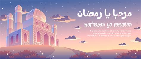 Premium Vector Sunset In The Evening Of Marhaban Ya Ramadan Greeting