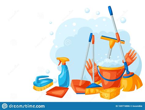 Housekeeping Background With Cleaning Items Cartoon Vector