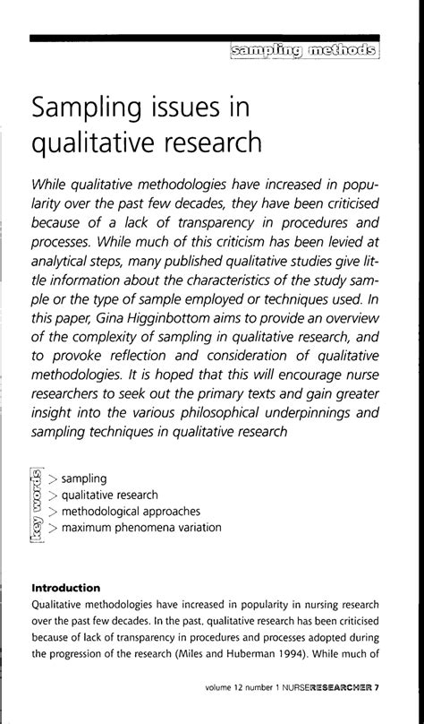 In more details, in this part the author outlines the research strategy, the research method, the research approach, the methods of data collection, the selection of the sample, the research process, the. (PDF) Sampling issues in qualitative research