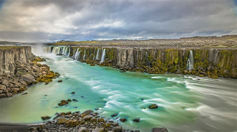 Nature Landscape Waterfall Iceland Canyon Clouds Mist Summer