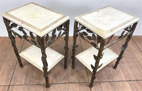 Lot 2 Art Nouveau Inspired Faux Marble Top End Tables