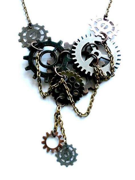 Steampunk Gear Choker Necklace Mixed Metal Handmade Jewelry T