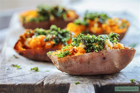 Gepofte zoete aardappel met boerenkool