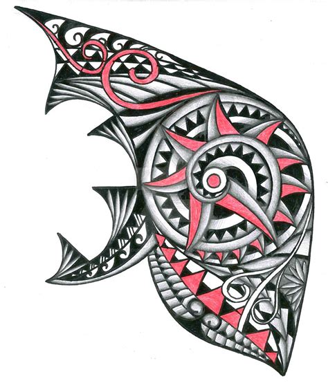 Tribal Polynesian With Red Tattoo Design By