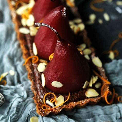 Red Wine Poached Pear Tart With Ganache Frangipane Recipe