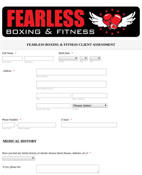 Boxing And Fitness Client Assessment Form Template Jotform