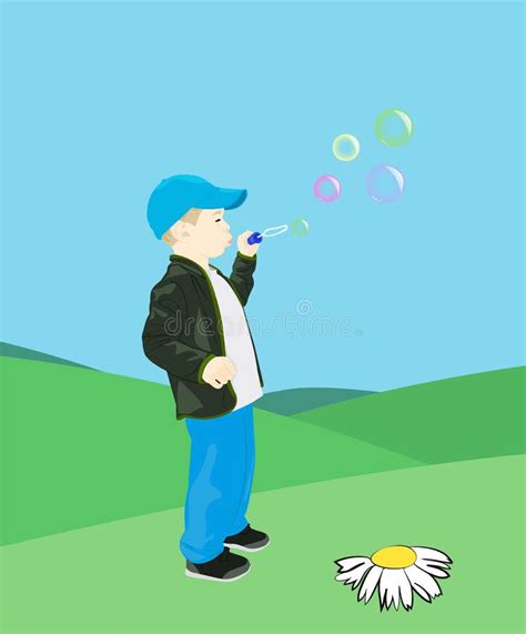 Boy Blows Soap Bubbles Stock Vector Illustration Of Jacket 128975446
