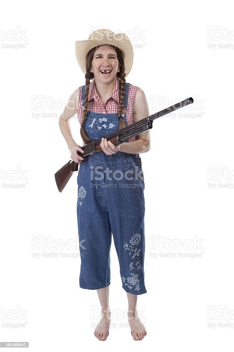 Isolated Laughing Redneck Woman With Shotgun Stock Photo IStock