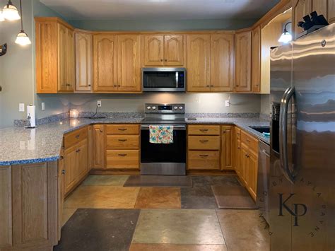 Can you stain your kitchen cabinets. Oak Cabinets Painted In Benjamin Moore Soft Chamois
