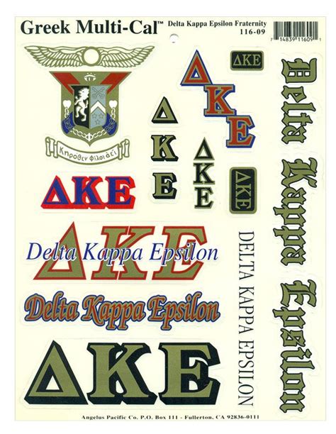 Delta Kappa Epsilon Multi Greek Decal Sticker Sheet Sale 1599