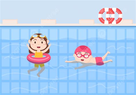 Carino Bambini Piccoli Nuoto Sfondo Illustrazione Vettoriale In Stile