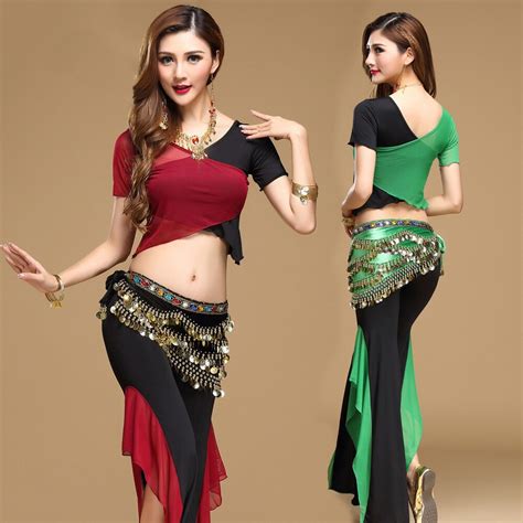 Women S Belly Dance Dance Suit Practice Clothes New Sexy Split Long Pants Top Indian Jewelry