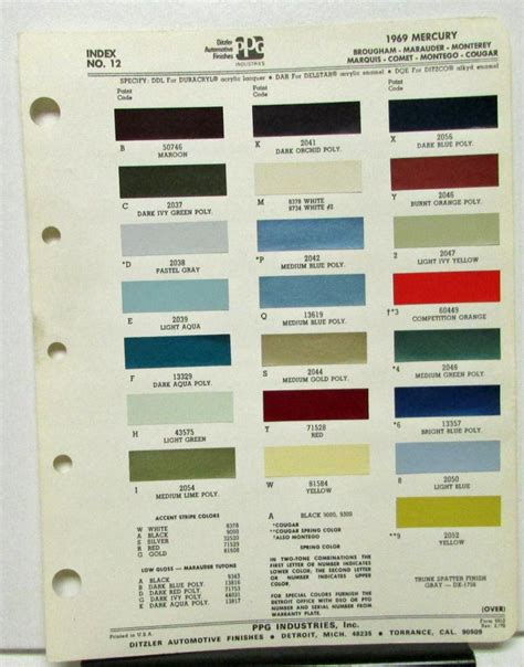 Heres The 1969 Mercury Color Chart