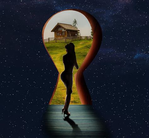 farmhouse keyhole and woman surreal digital art by barroa artworks fine art america