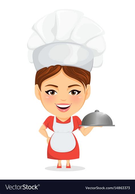 Cook Woman Female Master Chef Funny Cartoon Vector Image