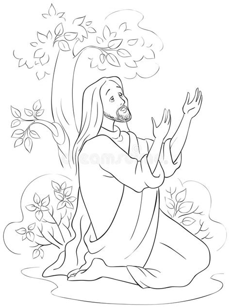 The Prayer Of Jesus In The Gethsemane Garden Coloring Page Stock