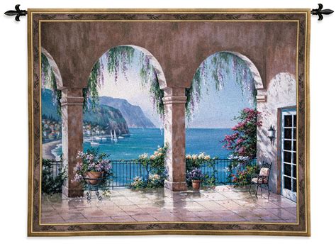 Mediterranean Arch Woven Tapestry Wall Art Hanging Floral Seaside