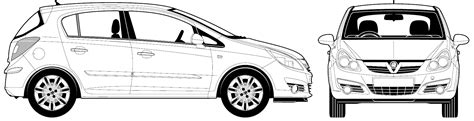 2007 Vauxhall Corsa 5 Door Hatchback Blueprints Free Outlines