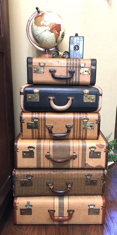 Nice Collection Of Vintage Luggage From 1940s And 1950s Topped With