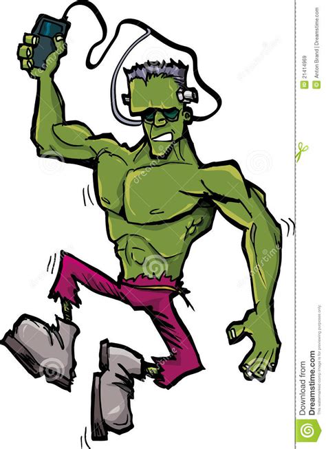 Cartoon Frankenstein Monster With Mp3 Player Royalty Free