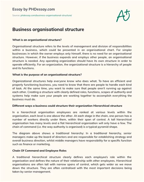 Business Organisational Structure Definition Essay Example PHDessay Com