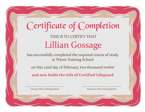 Certificate Of Completion Templates