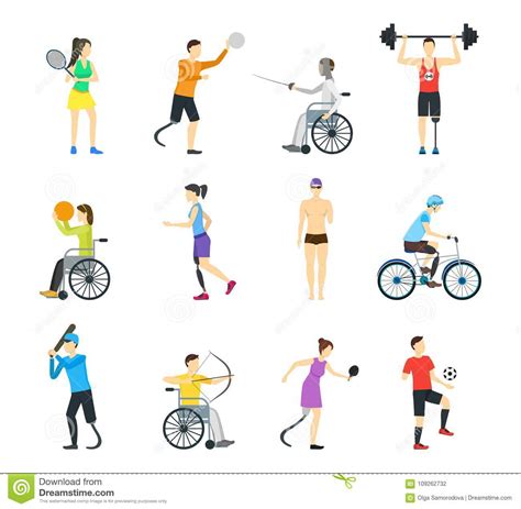 Cartoon Disabled Sports Characters Icon Set Vector Stock