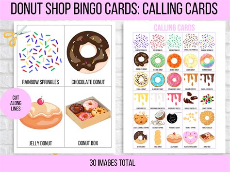 Donut Bingo 30 Printable Donut Bingo Cards Donut Birthday Etsy