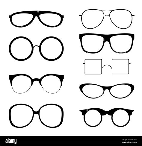 Vector Illustration Set Of Silhouettes Sunglasses Isolated On White Color Background Glasses