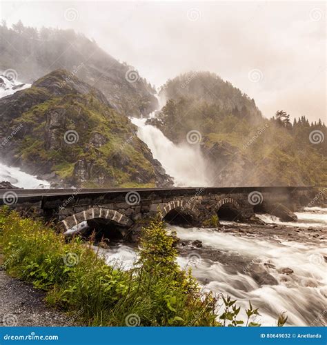 Latefossen Waterfall In Norway Stock Photo Image Of Latefoss Water