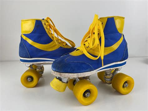 Vintage 70s Retro Roller Skates Disco Roller Skates Yellow And Blue