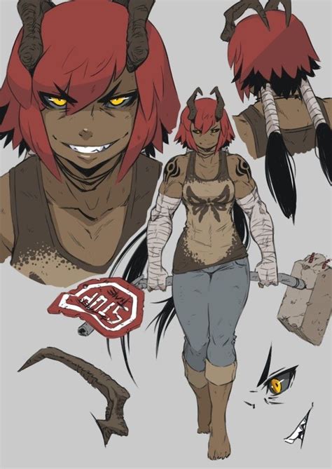 An Anime Character With Red Hair And Horns