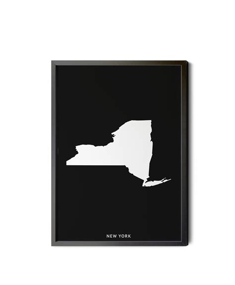 New York State Map Black And White Inverted Black Etsy