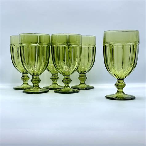 Vintage Green Glass Goblets Set Of 6 Libbey Glass Duratuff Etsy In 2021 Vintage Green Glass