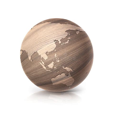 Oak Wood Globe 3d Illustration Asia And Australia Map Stock