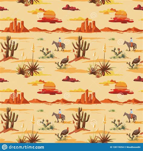 Vintage Beautiful Seamless Desert Illustration Pattern Landscape With