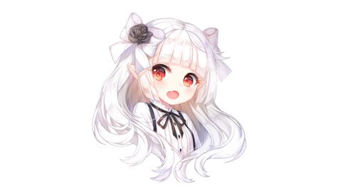 Download 2560x1700 Anime Girl Chibi White Hair Elf Ears
