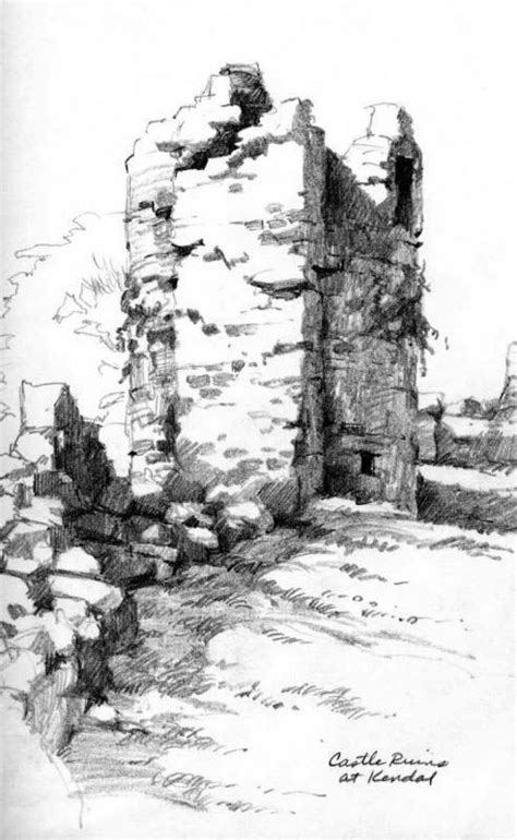 Pencil Sketchbook Drawing Castle Ruins At Kendal Landscape Drawings