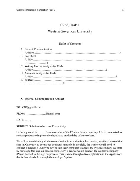 Assementtask1docx C768 Task 1 Western Governors University Table Of