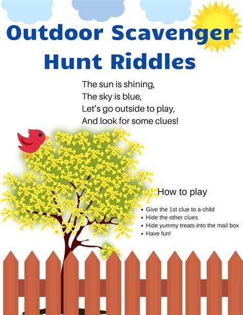 Outdoor Kids Scavenger Hunt Rhyming Clues Riddles 12 Rhyming Clues Etsy
