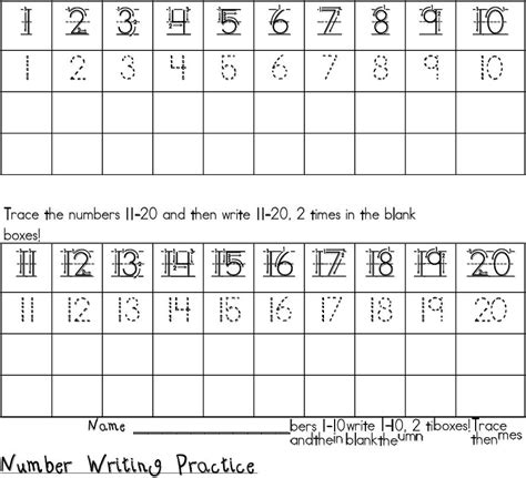 Numbers 1-20 Handwriting Worksheet