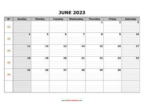 Free Download Printable June 2023 Calendar Large Box Grid Space For Notes