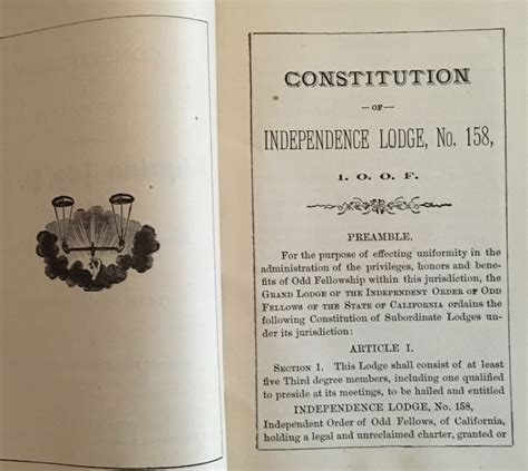Constitution By Laws And Rules Of Order Of Independence Lodge No 158