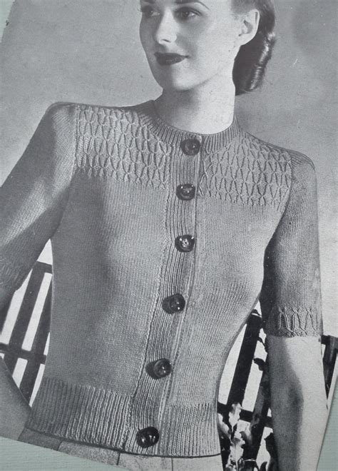 Original Vintage Knitting Pattern 1940s Womens Cardigan With Smocked