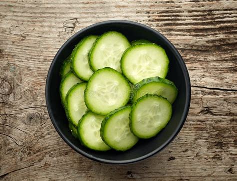 Bowl Of Fresh Cucumber Slices From Above Stock Image Image Of