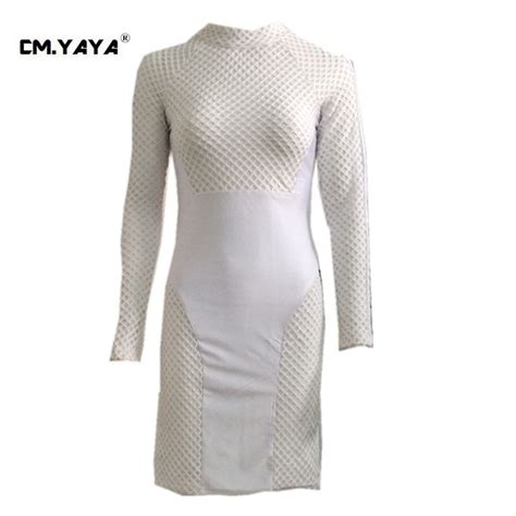 cmyaya 2016 new women sexy spring white full sleeve o neck mesh patchwork bodycon mini dress at