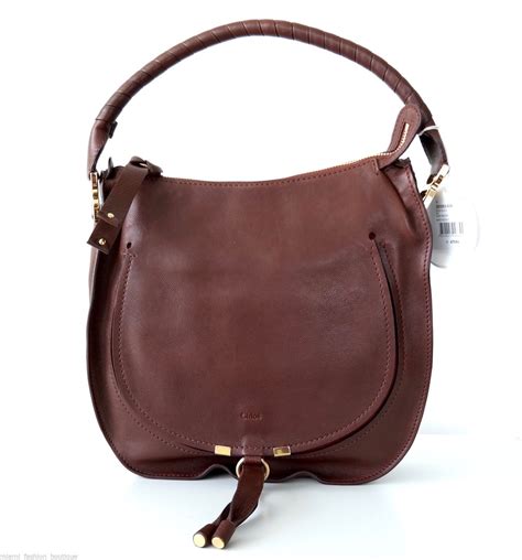 Chloé Marcie Leather Large Hobo Shoulder Hand Bag Deep Brown Nwt